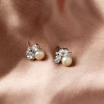 Pearl Stud Earrings with Oval CZ - Earrings - Cassandra Lynne