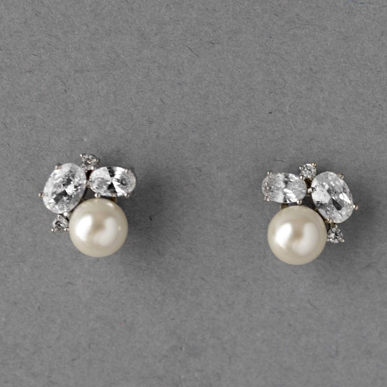 Pearl Stud Earrings with Oval CZ - Earrings - Cassandra Lynne