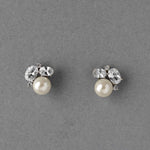 Pearl Stud Earrings with Oval CZ - Earrings - Cassandra Lynne