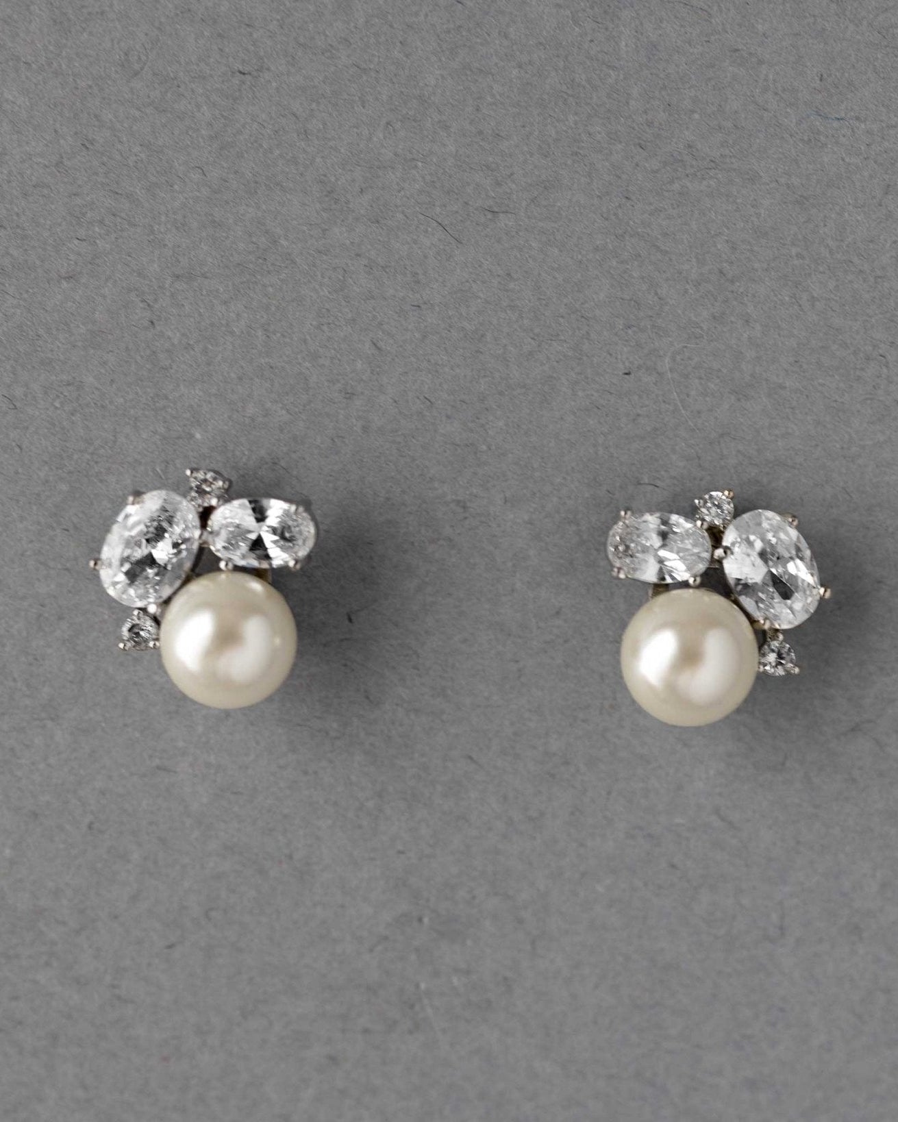 Pearl Stud Earrings with Oval CZ - Earrings - Cassandra Lynne