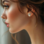 Pearl Stud Earrings with Oval CZ - Earrings - Cassandra Lynne