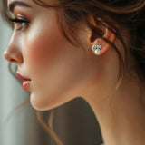Pearl Stud Earrings with Oval CZ - Earrings - Cassandra Lynne