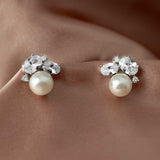 Pearl Stud Earrings with Oval CZ - Earrings - Cassandra Lynne