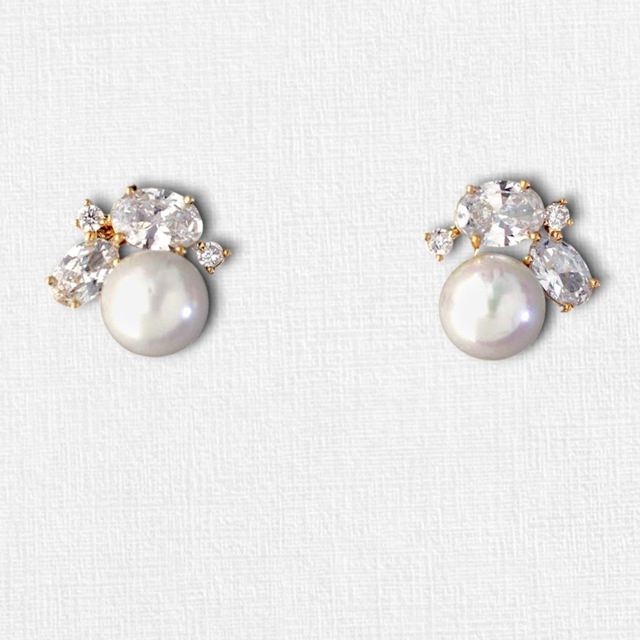 Pearl Stud Earrings with Oval CZ - Earrings - Cassandra Lynne