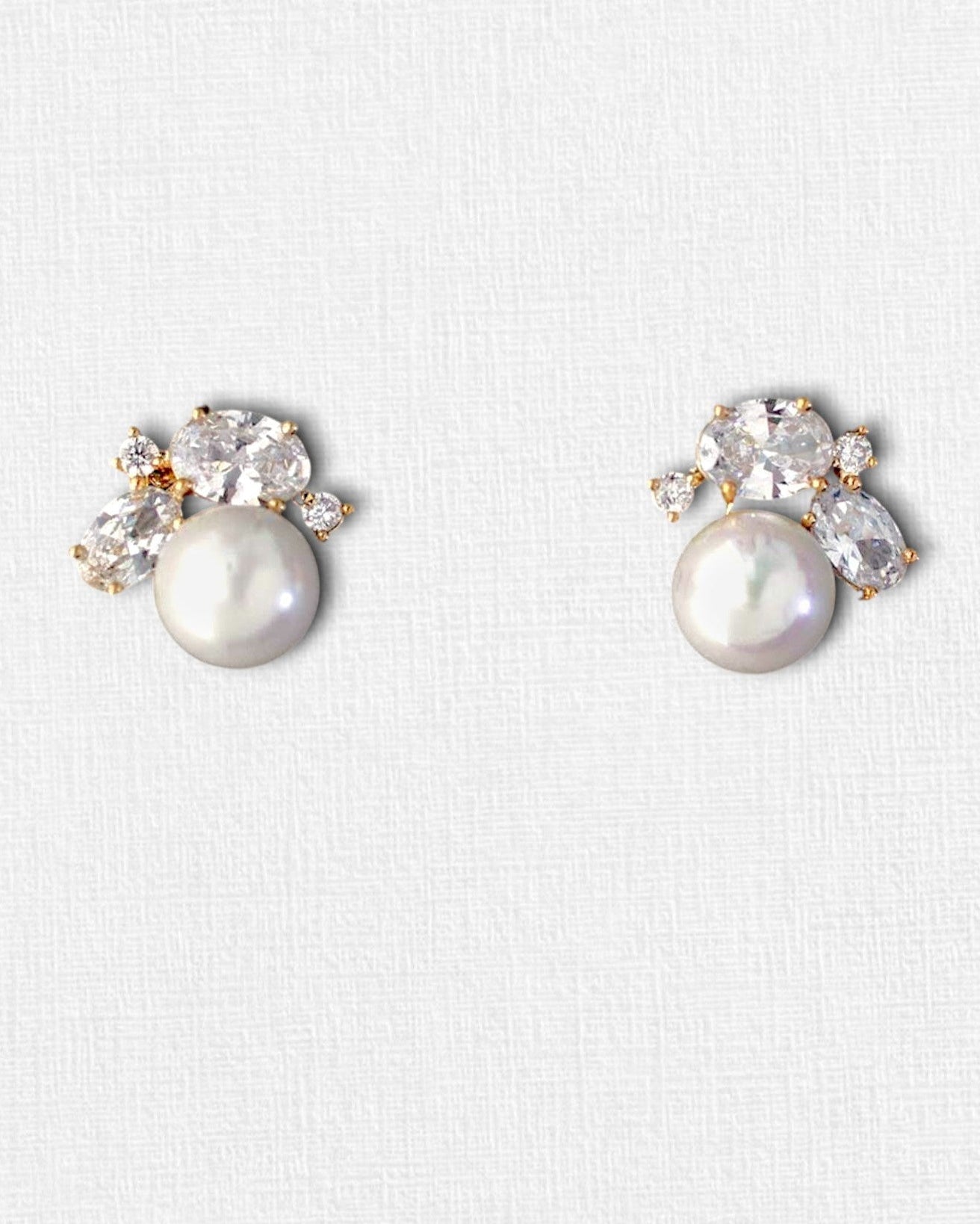 Pearl Stud Earrings with Oval CZ - Earrings - Cassandra Lynne