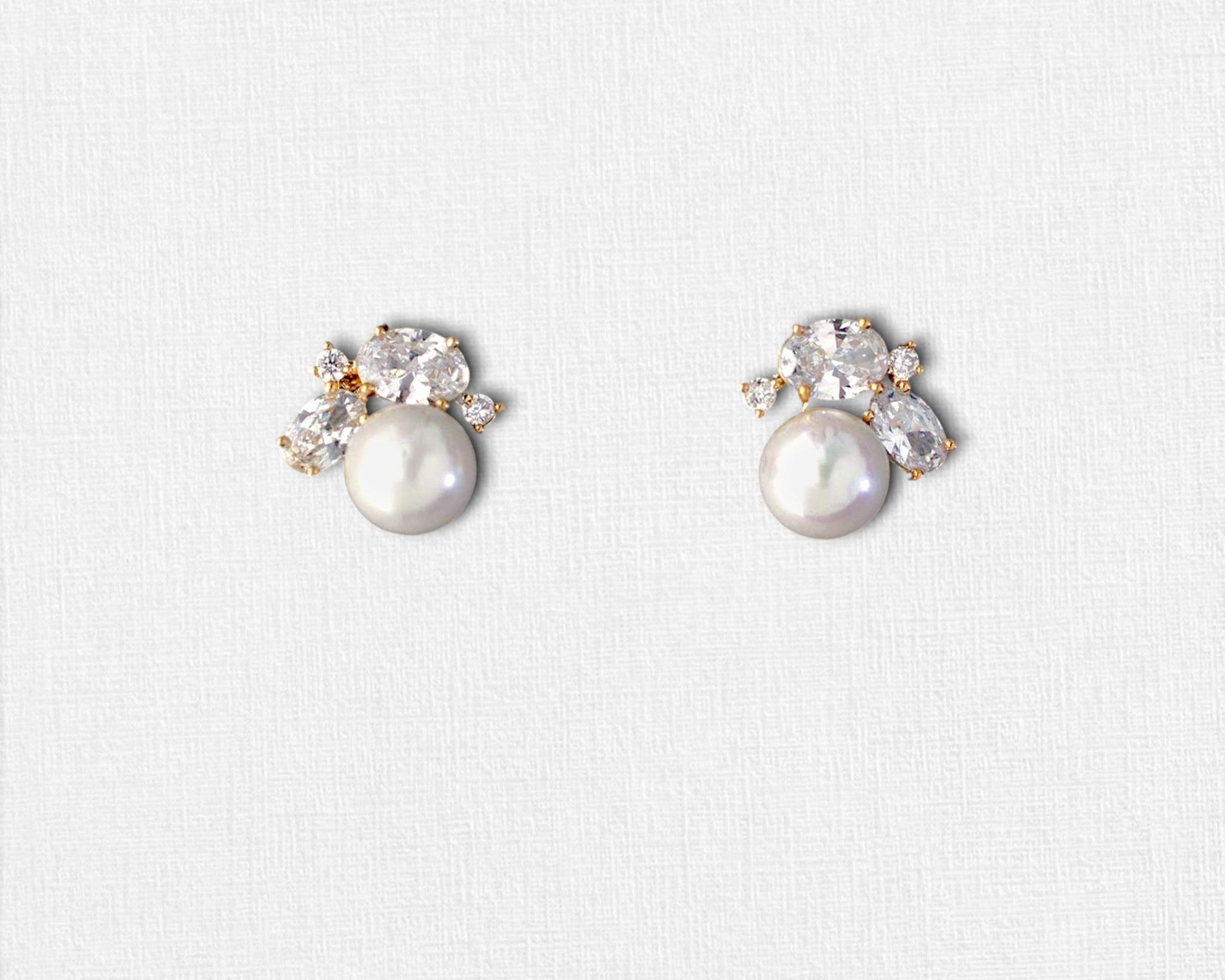 Pearl Stud Earrings with Oval CZ - Earrings - Cassandra Lynne