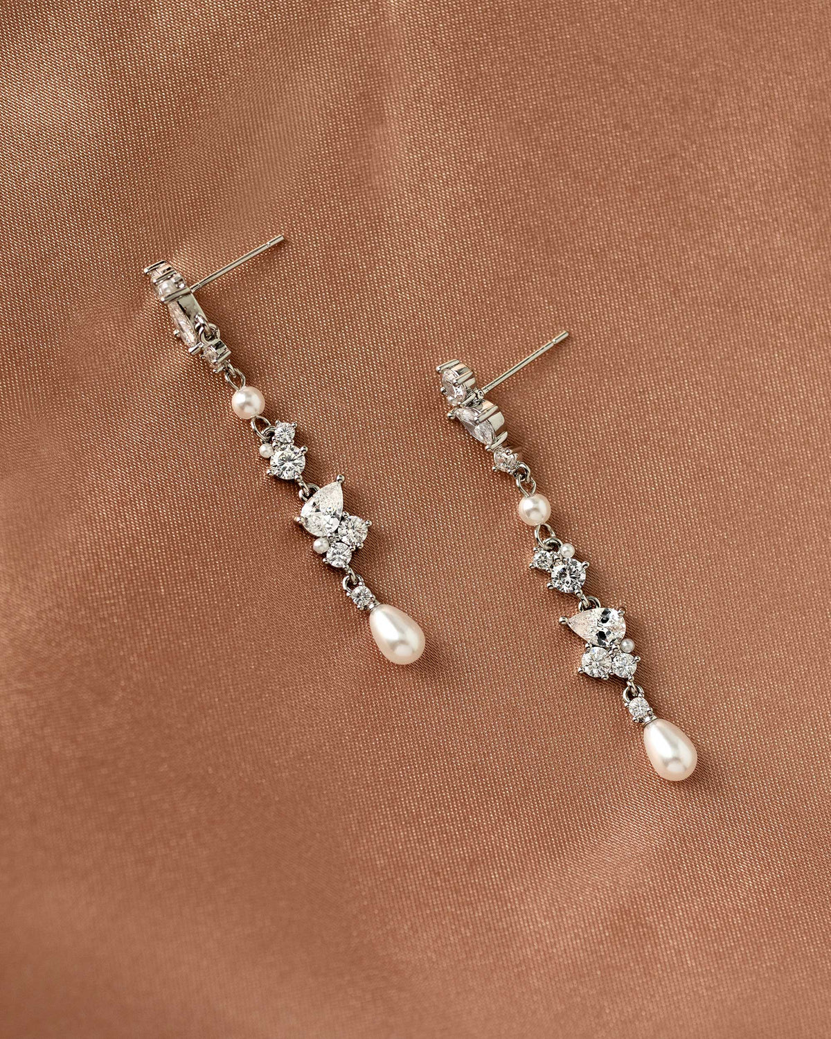 Beautiful dangle earrings of CZ and pearls for the bride- Cassandra Lynne