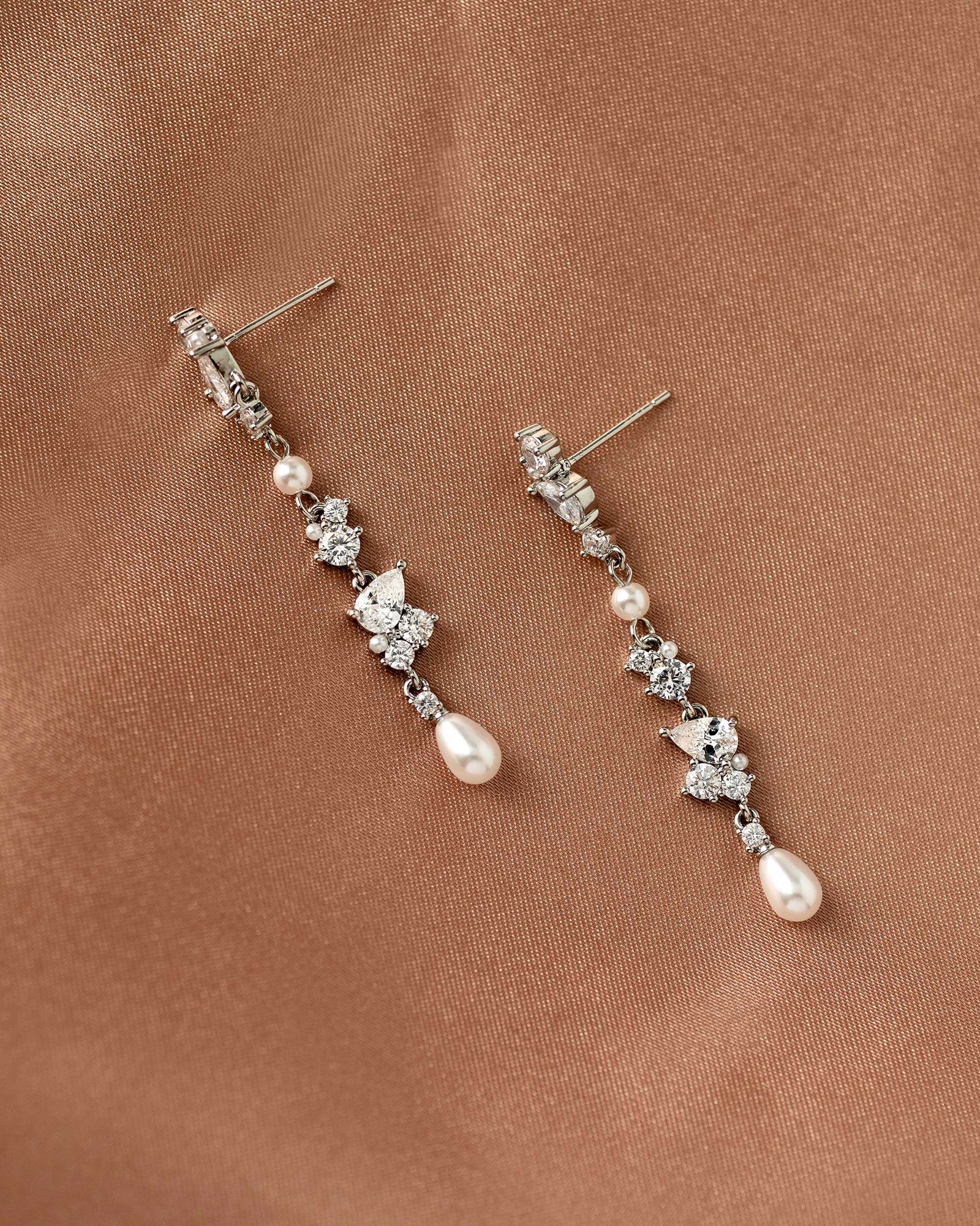 Beautiful dangle earrings of CZ and pearls for the bride- Cassandra Lynne