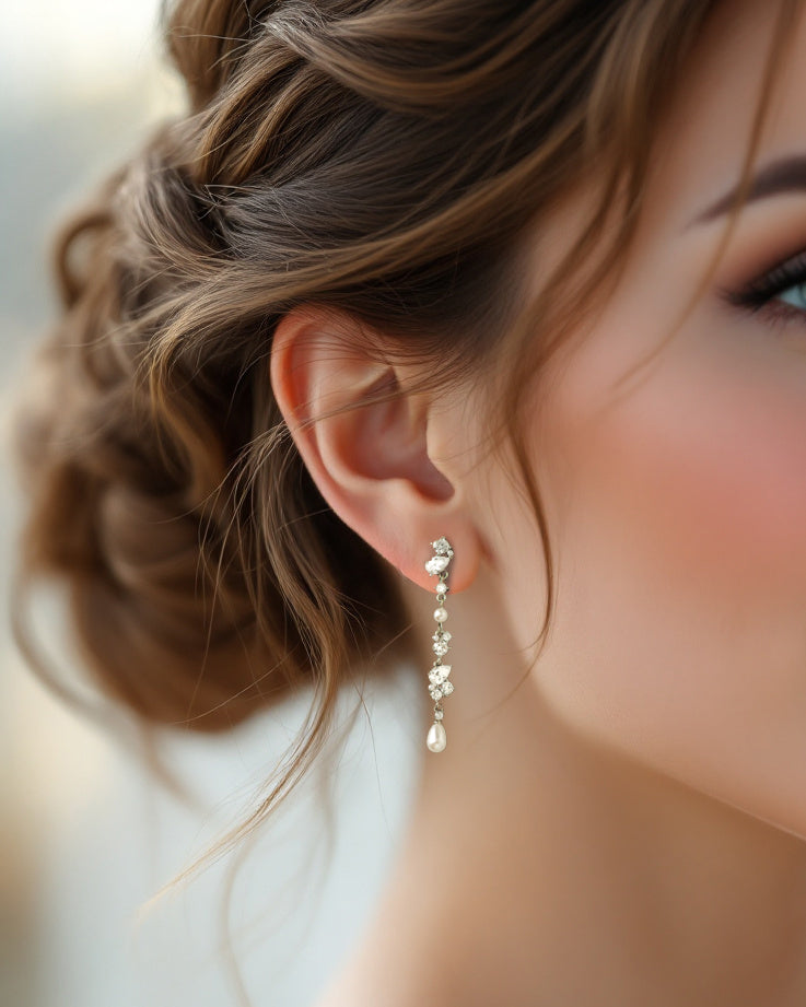 Beautiful dangle earrings of CZ and pearls for the bride- Cassandra Lynne