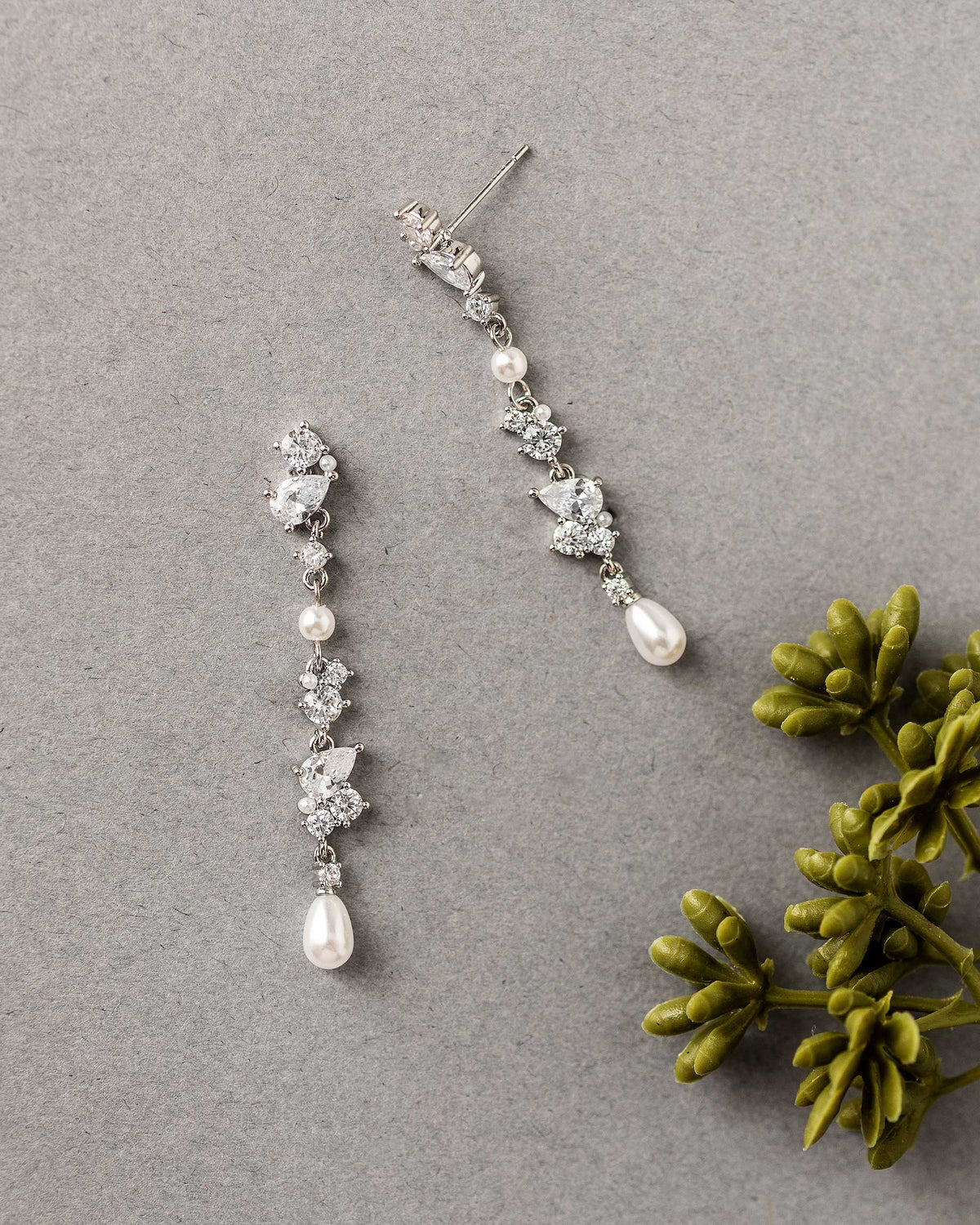Beautiful dangle earrings of CZ and pearls for the bride- Cassandra Lynne