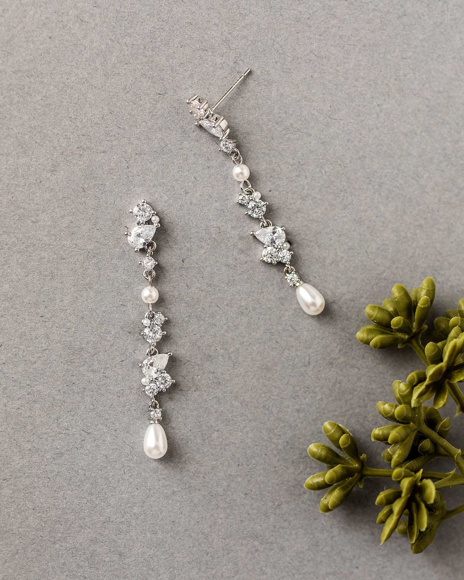 Beautiful dangle earrings of CZ and pearls for the bride- Cassandra Lynne