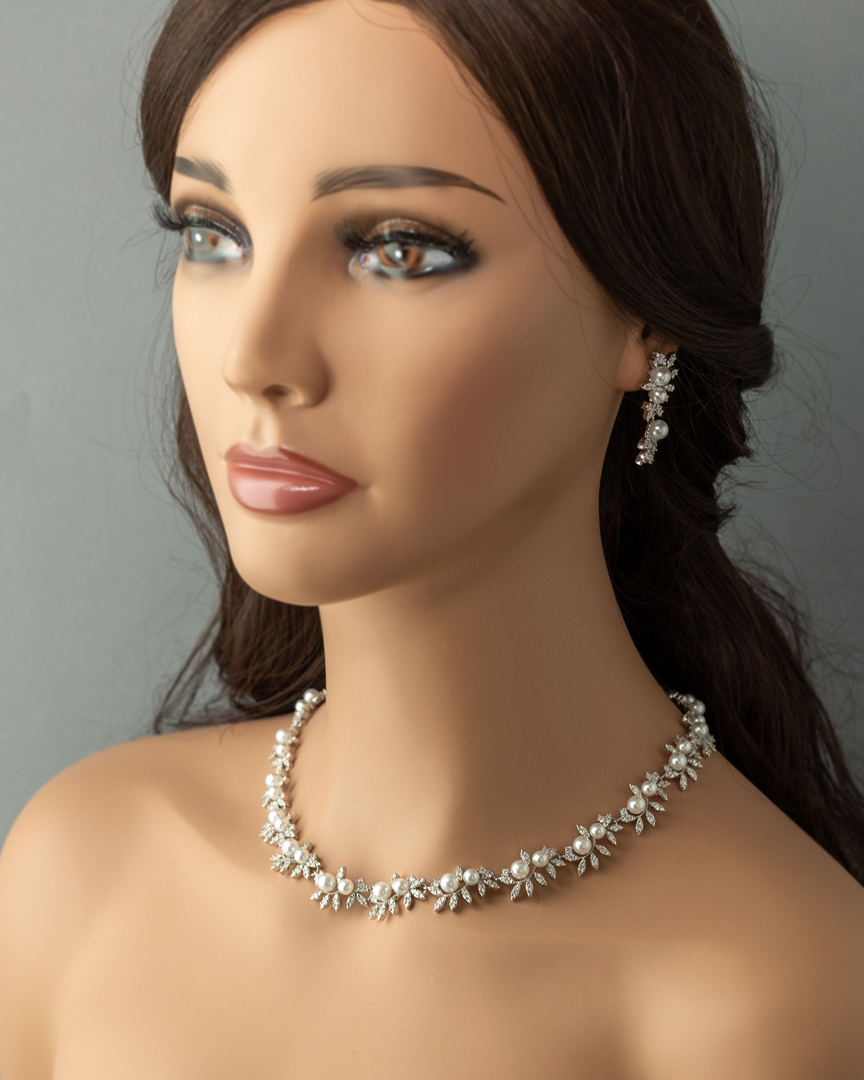 Scrolling Vines and Pearls Bridal Necklace Set - Cassandra Lynne