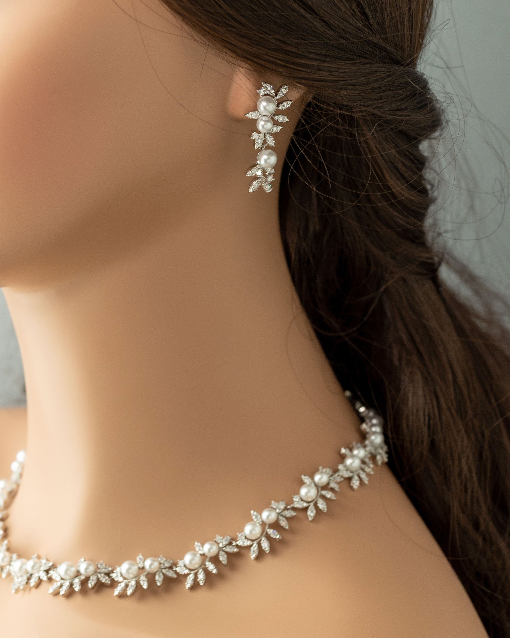 Scrolling Vines and Pearls Bridal Necklace Set - Cassandra Lynne