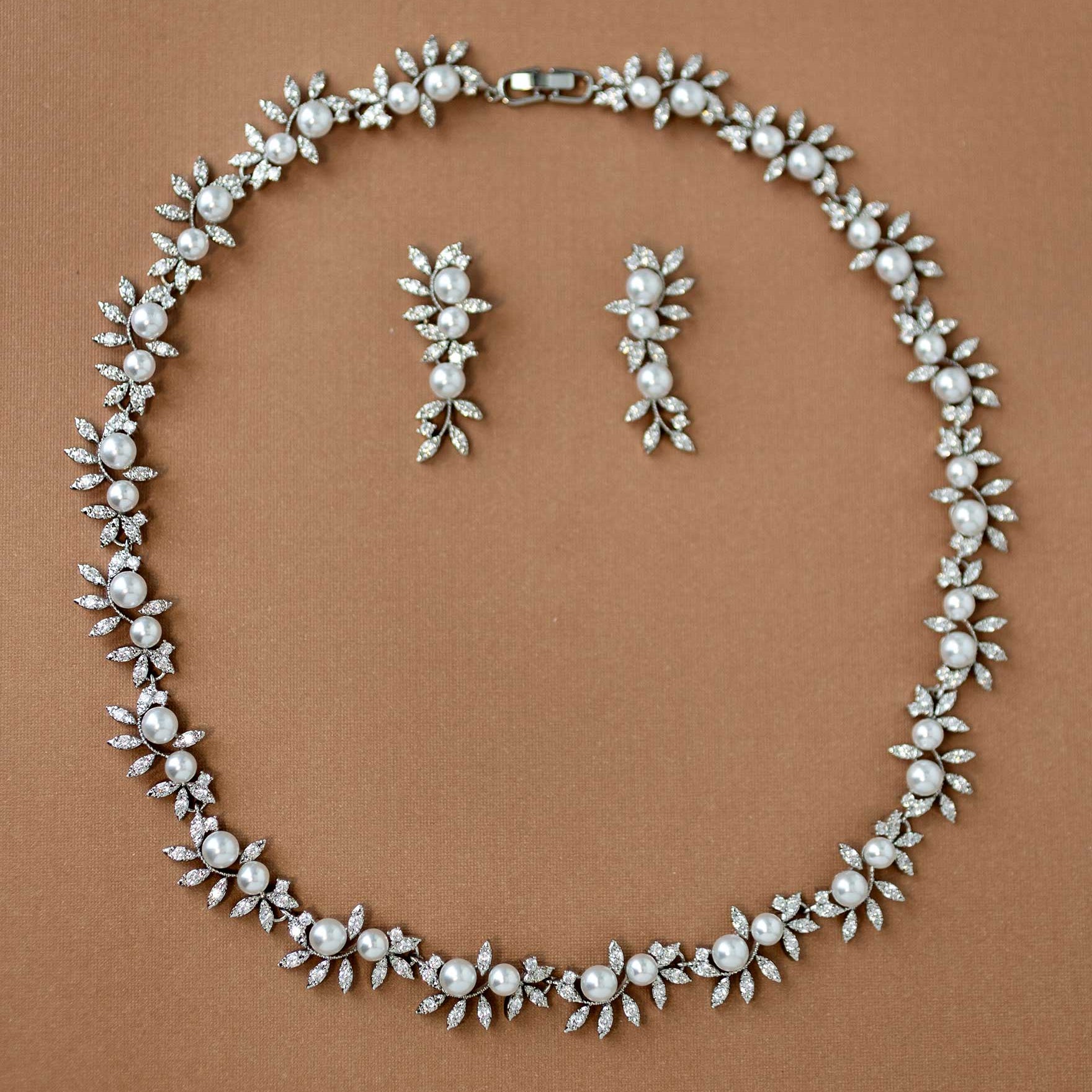 Scrolling Vines and Pearls Bridal Necklace Set - Cassandra Lynne