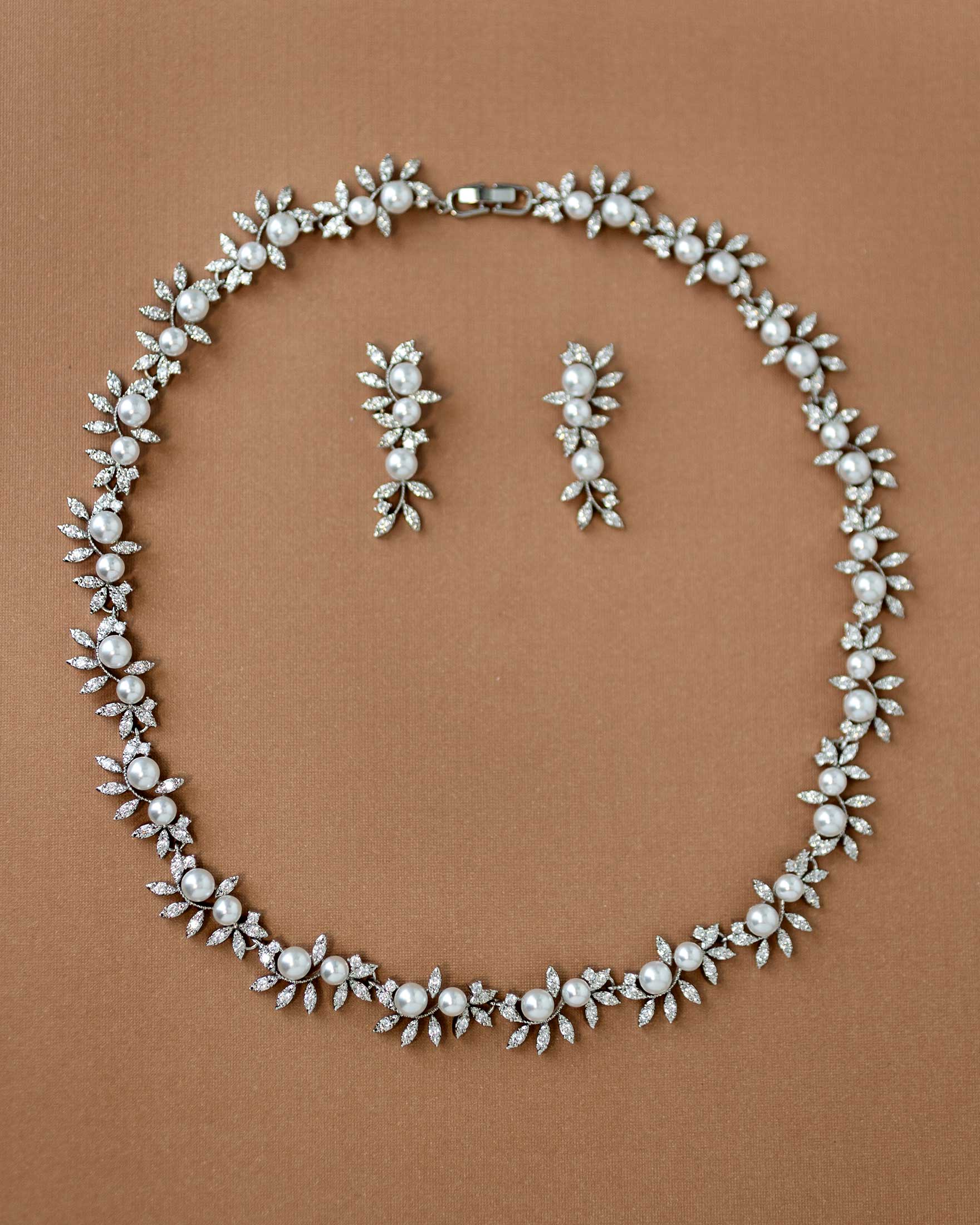 Scrolling Vines and Pearls Bridal Necklace Set - Cassandra Lynne