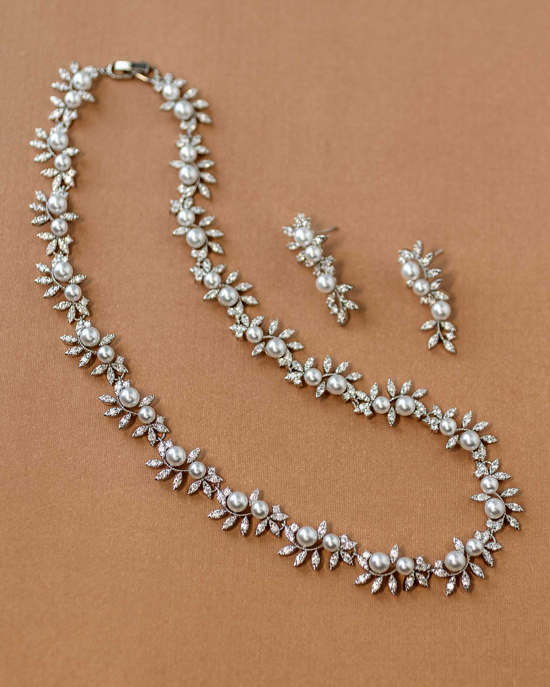 Scrolling Vines and Pearls Bridal Necklace Set - Cassandra Lynne