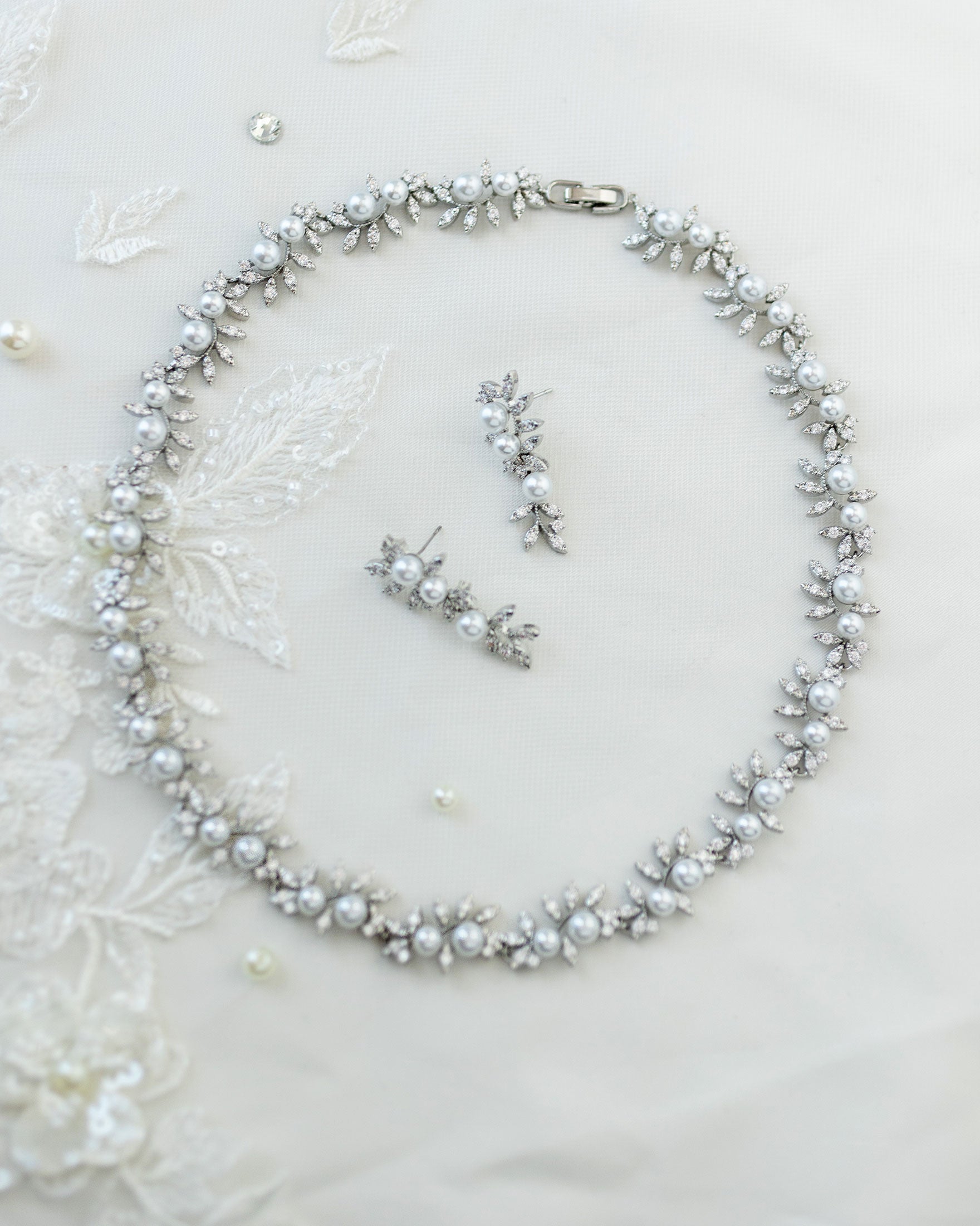 Scrolling Vines and Pearls Bridal Necklace Set - Cassandra Lynne