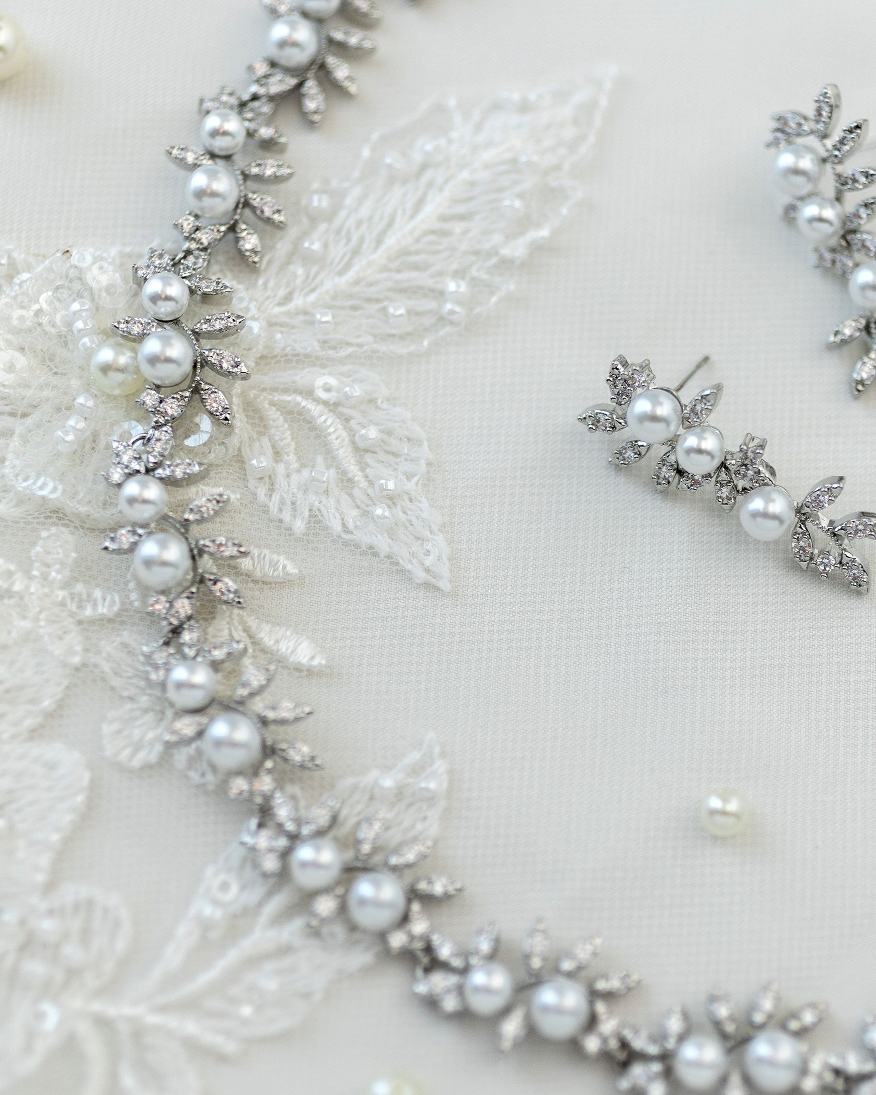 Scrolling Vines and Pearls Bridal Necklace Set - Cassandra Lynne