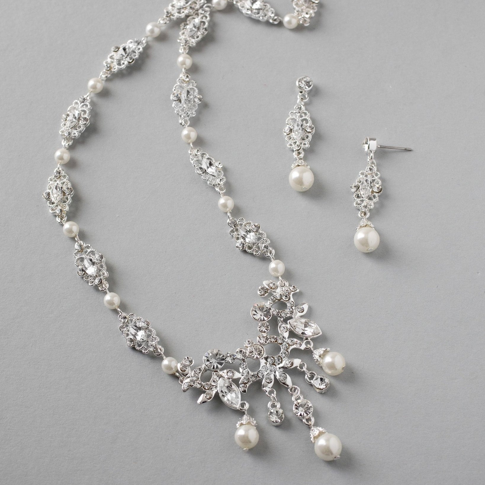 Pearl Wedding Chandelier Necklace Set - Necklace Set - Cassandra Lynne