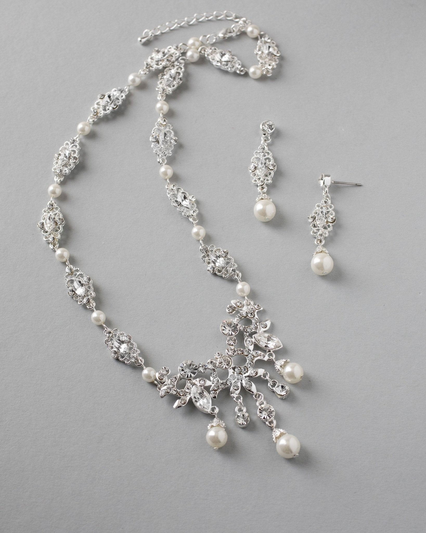 Pearl Wedding Chandelier Necklace Set - Necklace Set - Cassandra Lynne
