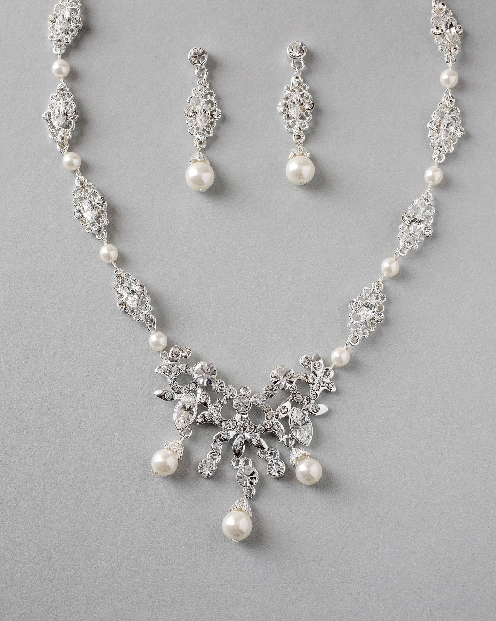 Pearl Wedding Chandelier Necklace Set - Necklace Set - Cassandra Lynne