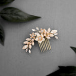 Pearl Wedding Comb with Porcelain Luster Flower - Hair Comb - Cassandra Lynne