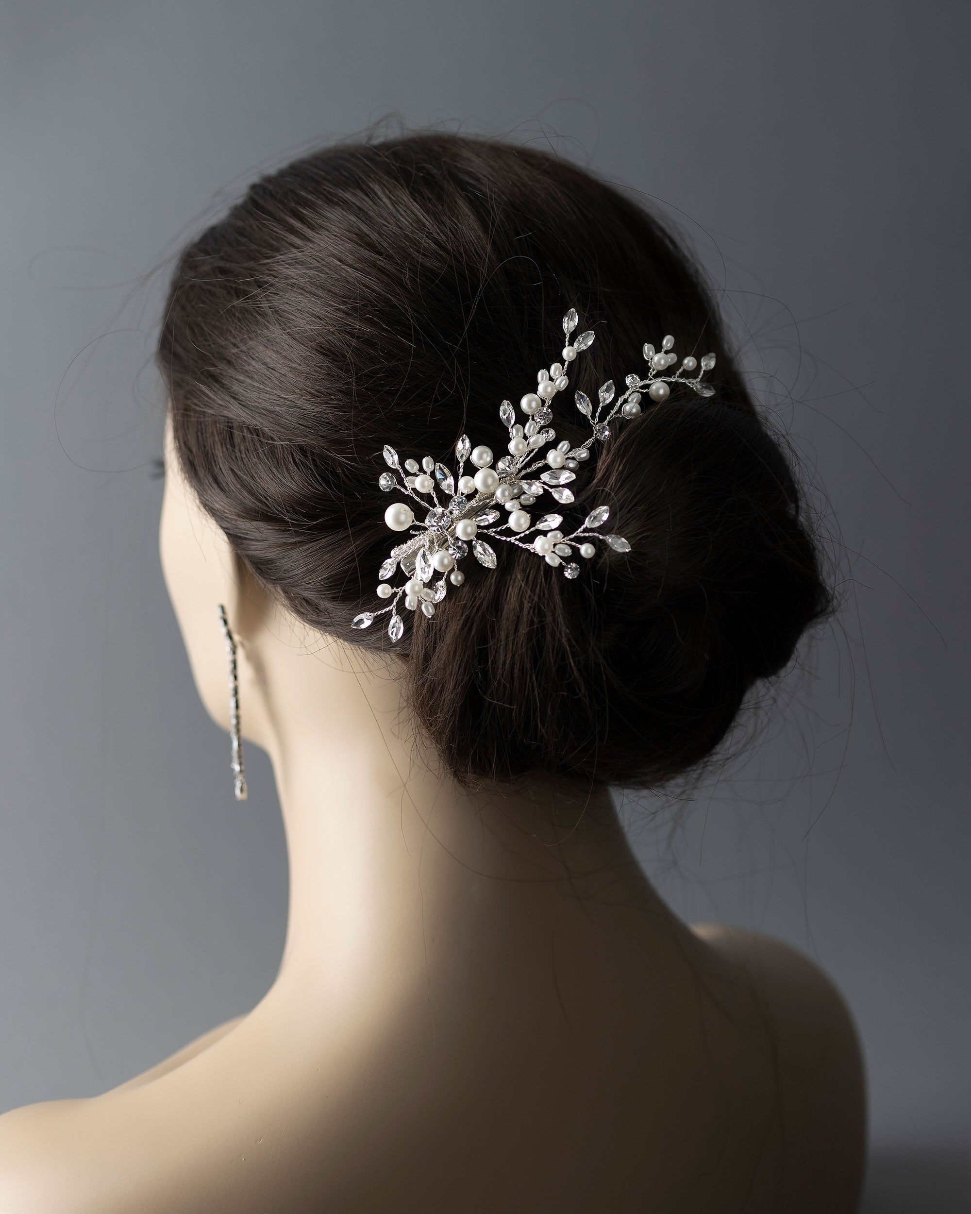 Bridal Hair Clip of Ivory Matte Pearls and Jewels