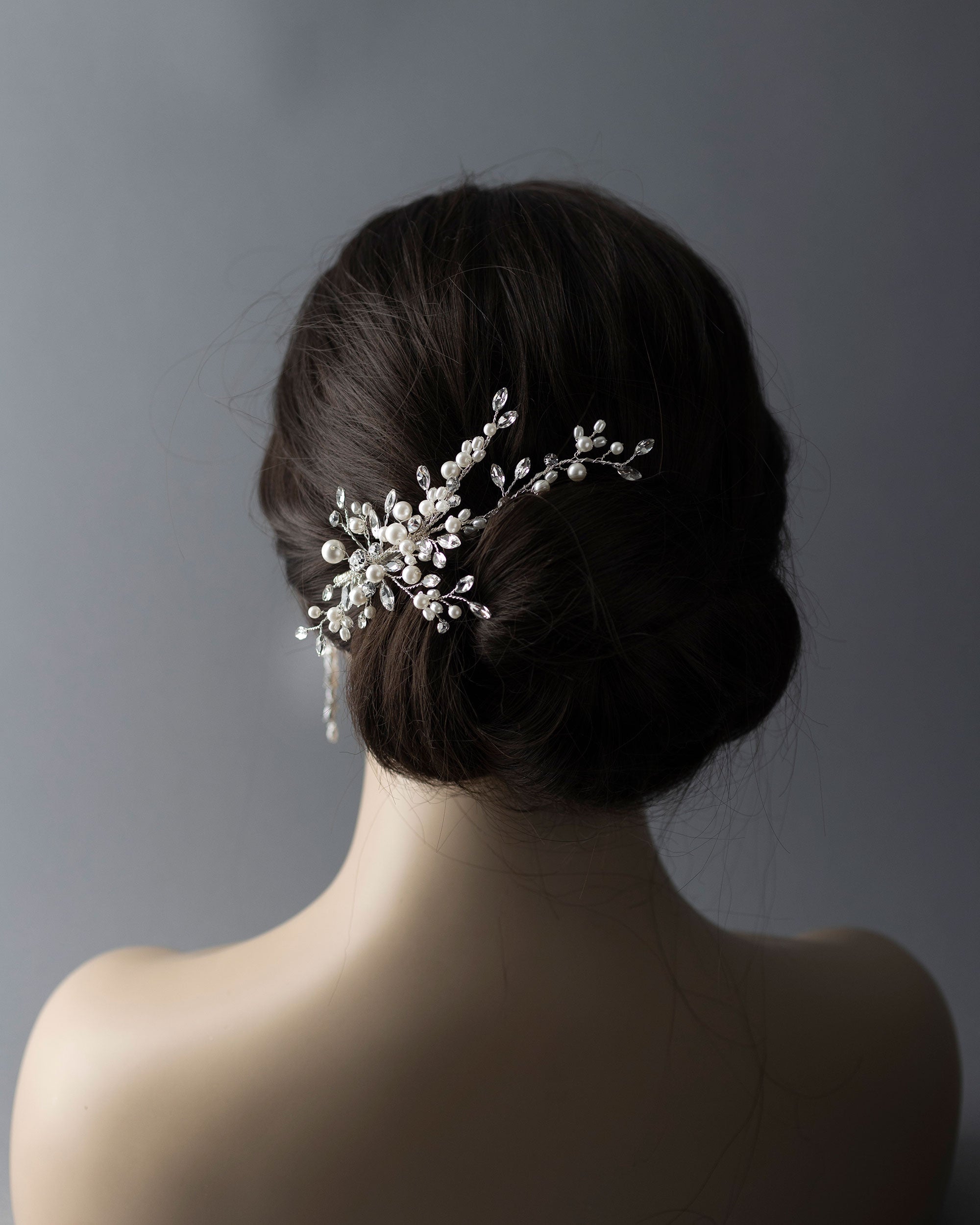 Bridal Hair Clip of Ivory Matte Pearls and Jewels