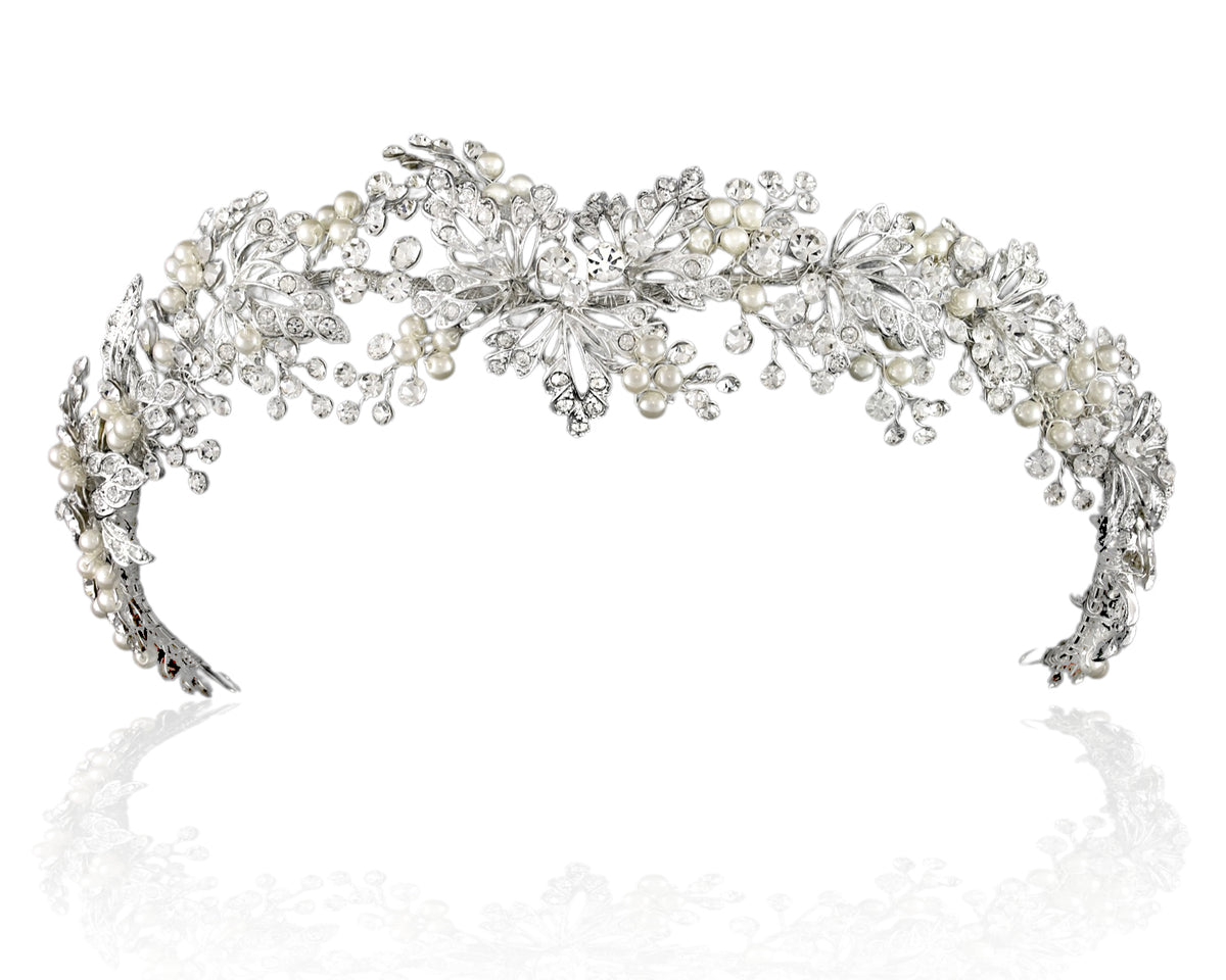 Bridal Headpiece of Open Leaves and Pearls - Cassandra Lynne