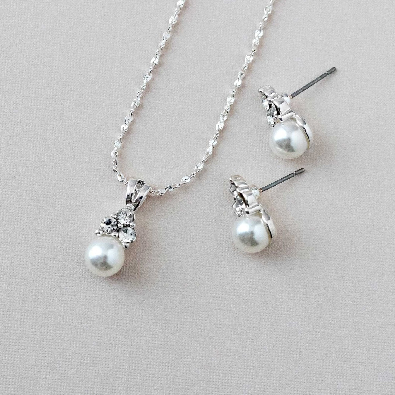 Pearl Wedding Necklace Set with Crystals - Necklace Set - Cassandra Lynne