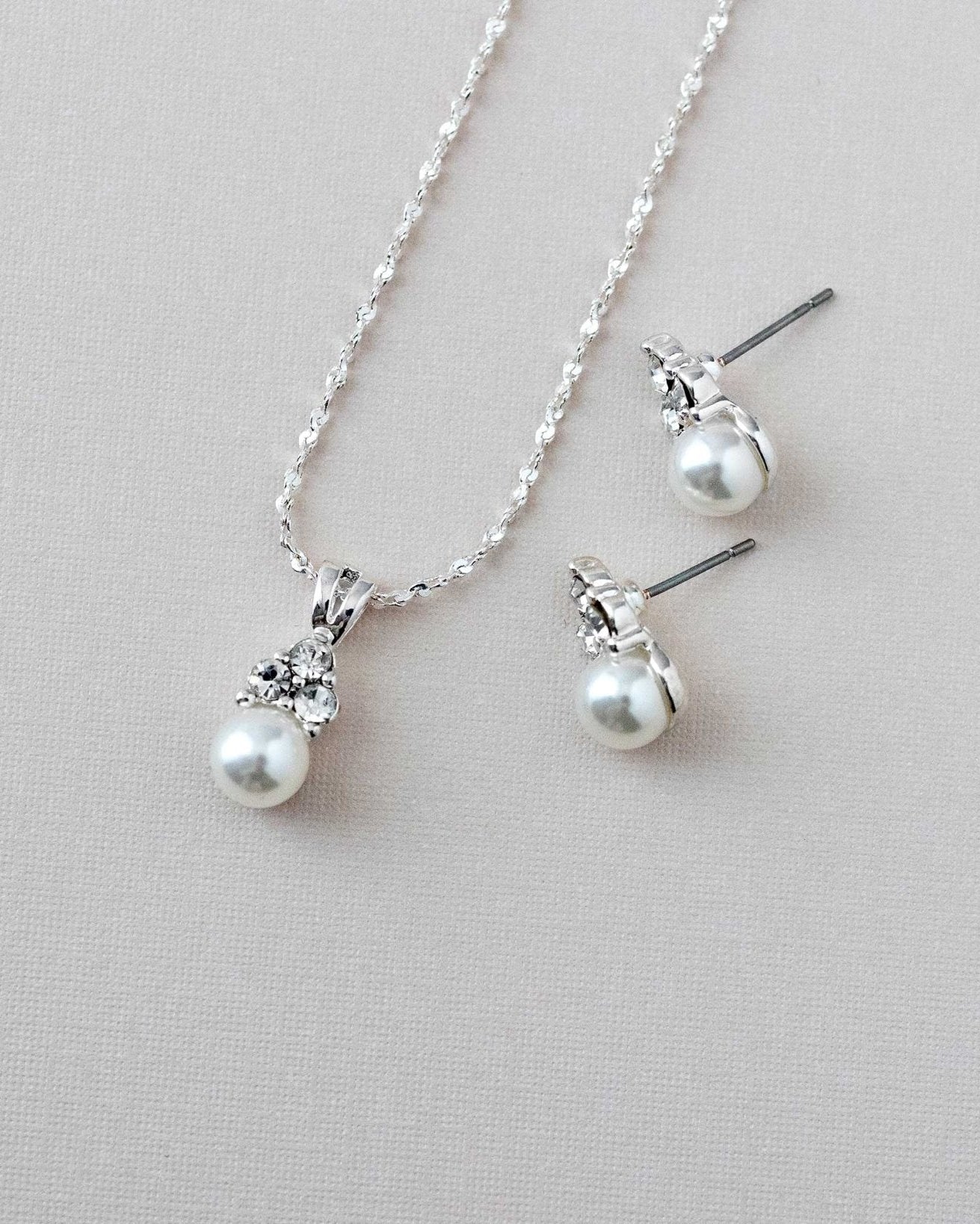 Pearl Wedding Necklace Set with Crystals - Necklace Set - Cassandra Lynne