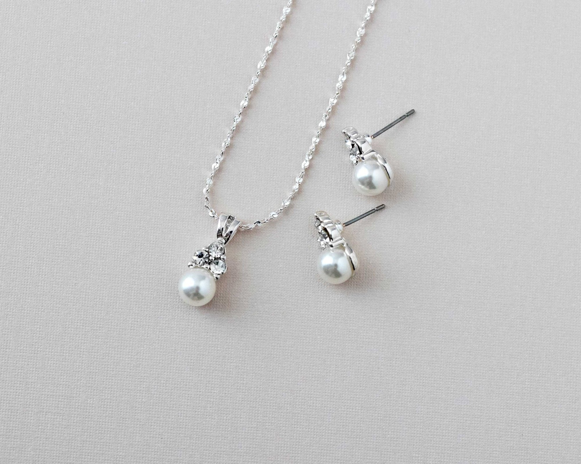 Pearl Wedding Necklace Set with Crystals - Necklace Set - Cassandra Lynne