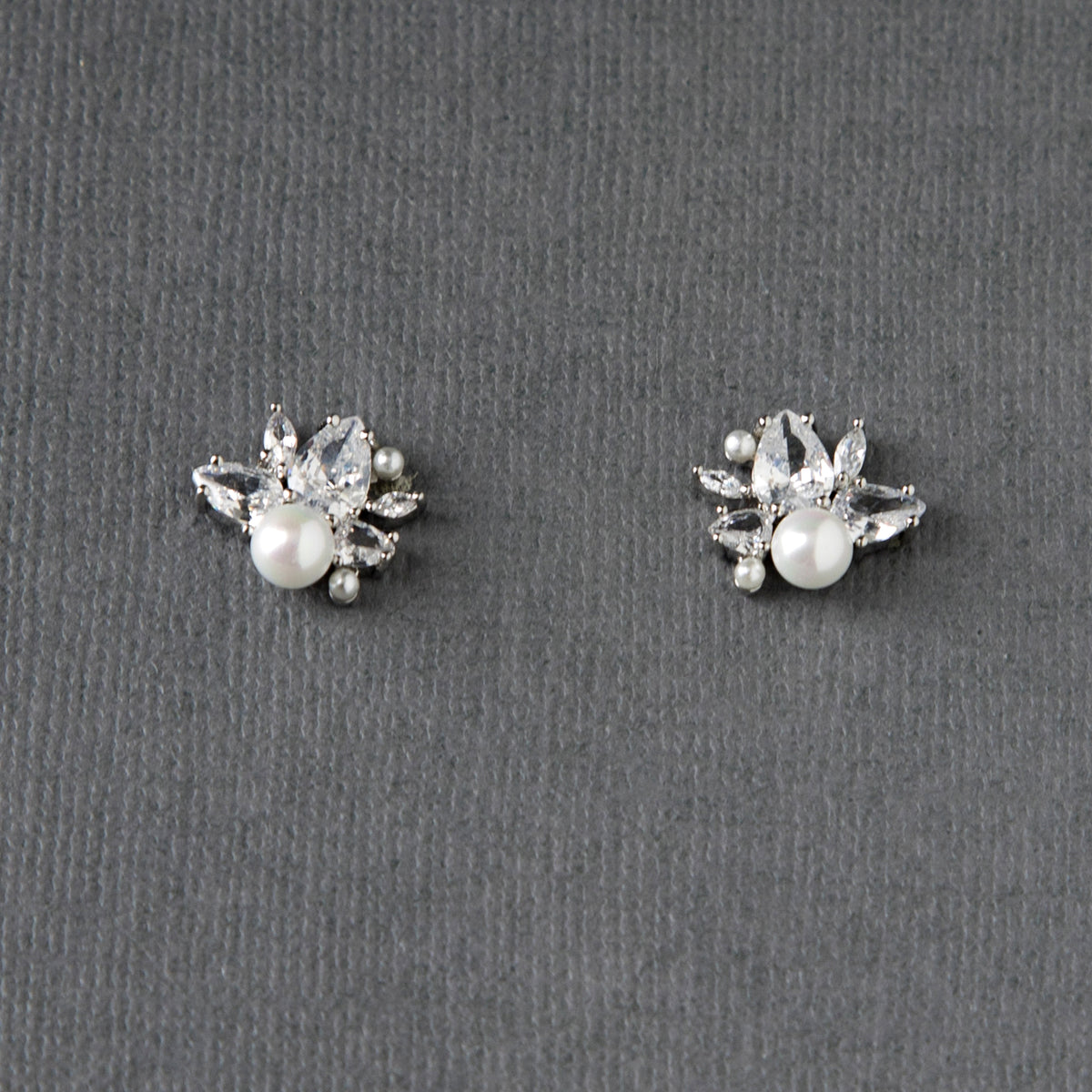 Pearl and CZ Cluster Stud Earrings - Cassandra Lynne
