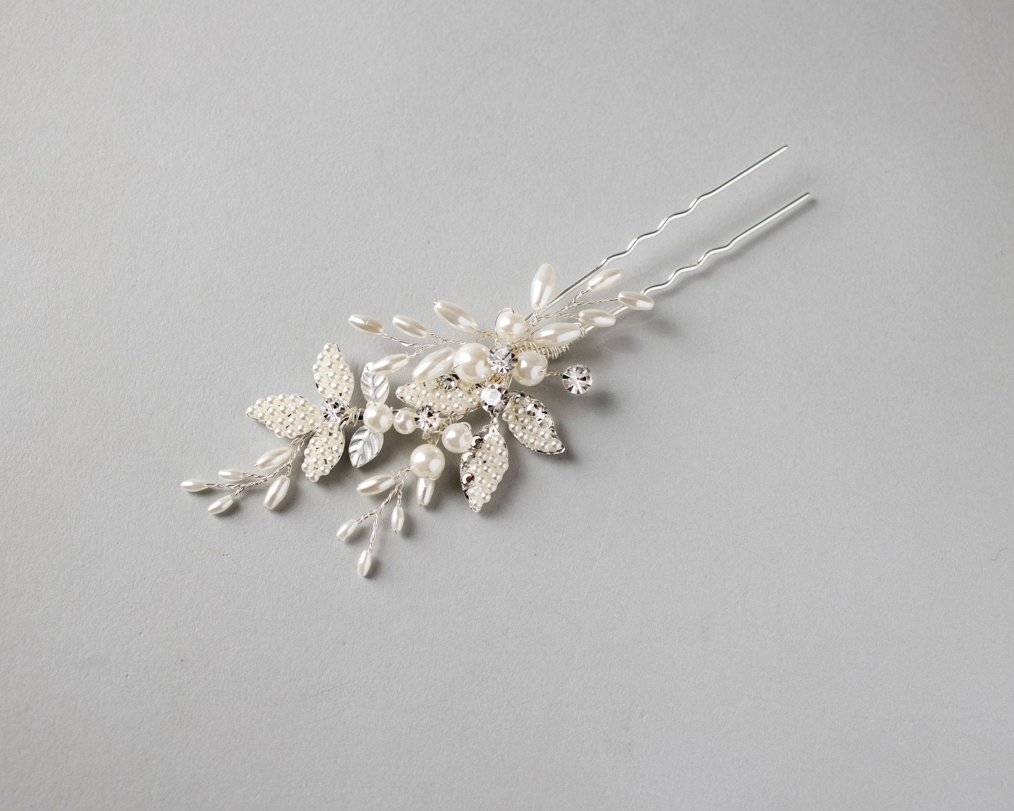 Pearled Leaves and Oat Beads Wedding Hair Pin - Hair Pins - Cassandra Lynne
