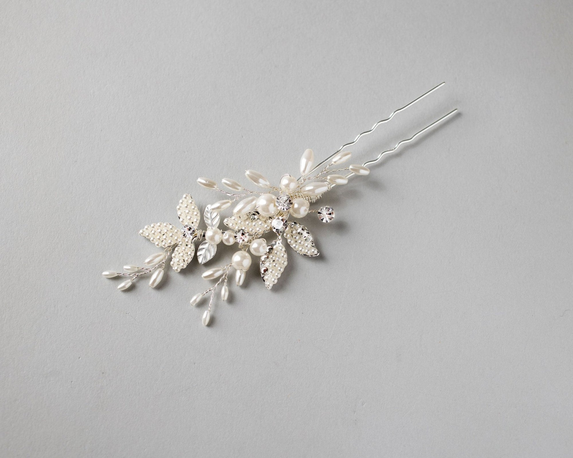 Pearled Leaves and Oat Beads Wedding Hair Pin - Hair Pins - Cassandra Lynne