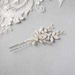 Pearled Leaves and Oat Beads Wedding Hair Pin - Hair Pins - Cassandra Lynne