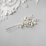 Pearled Leaves and Oat Beads Wedding Hair Pin - Hair Pins - Cassandra Lynne