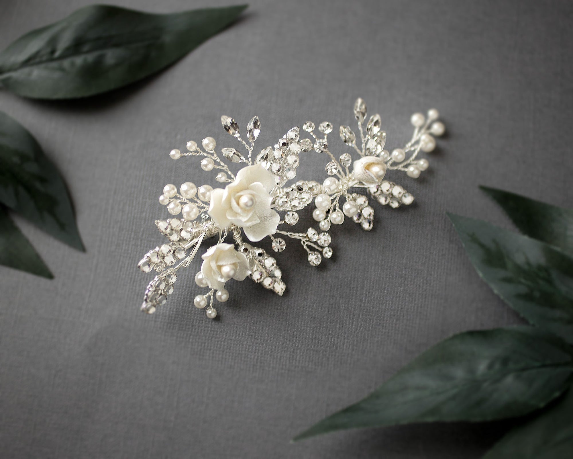 Pearled Porcelain Flower Hair Clip - Hair Clips - Cassandra Lynne