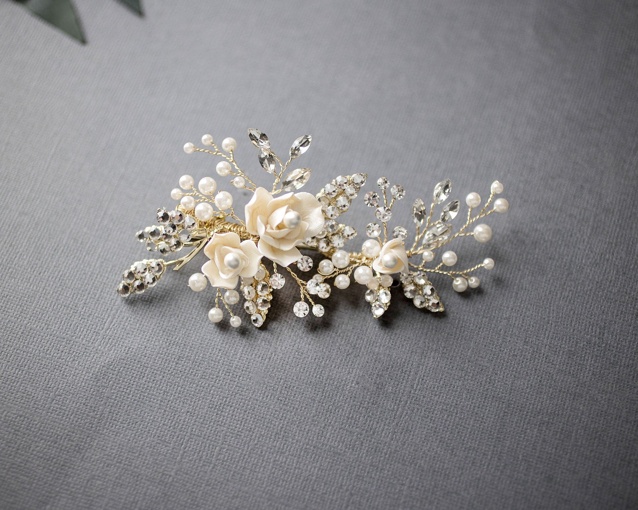Pearled Porcelain Flower Hair Clip - Hair Clips - Cassandra Lynne