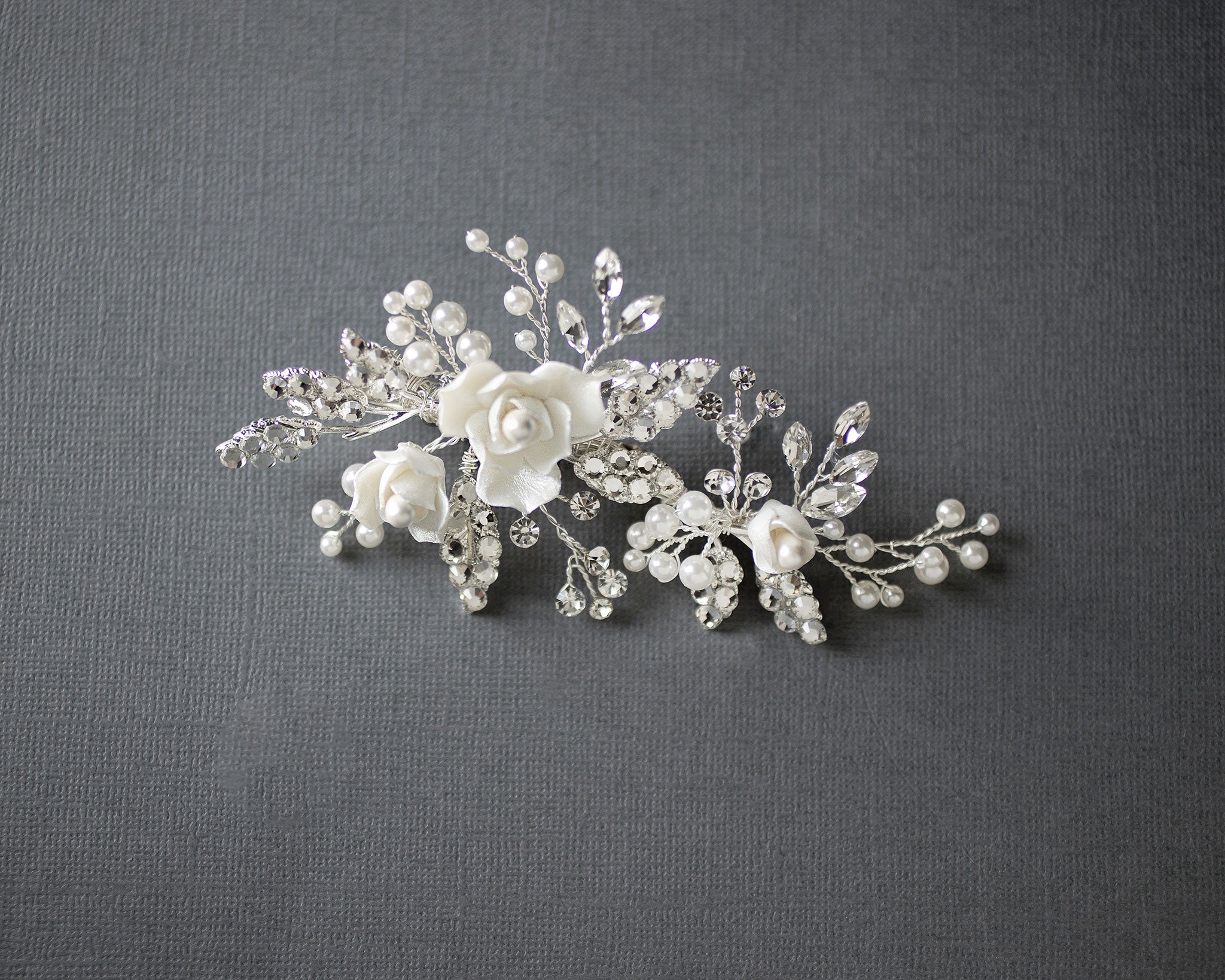 Pearled Porcelain Flower Hair Clip - Hair Clips - Cassandra Lynne