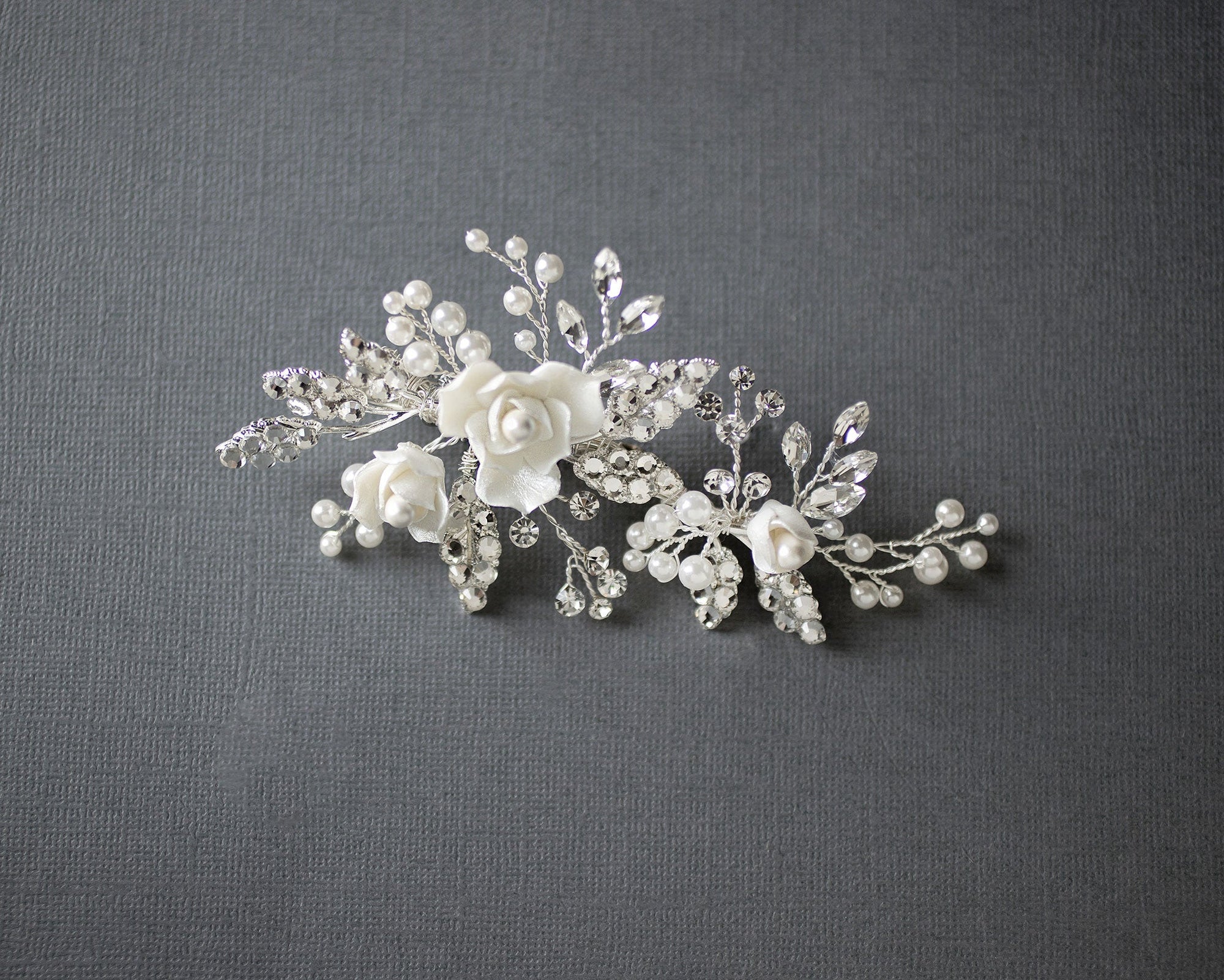 Pearled Porcelain Flower Hair Clip - Hair Clips - Cassandra Lynne