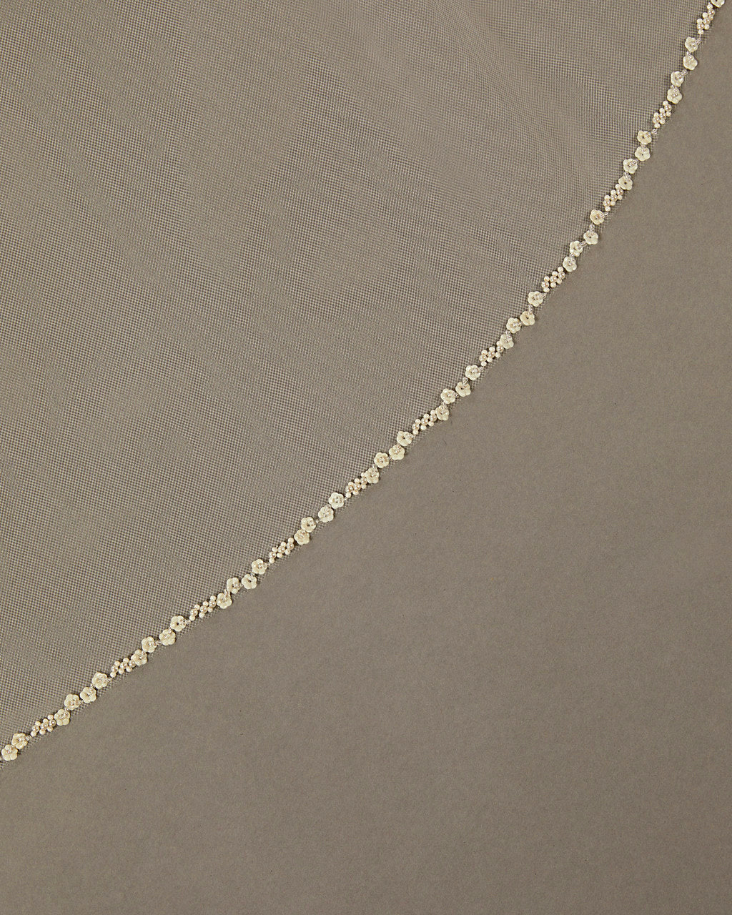 Metal Flower and Beads Fingertip Bridal Veil
