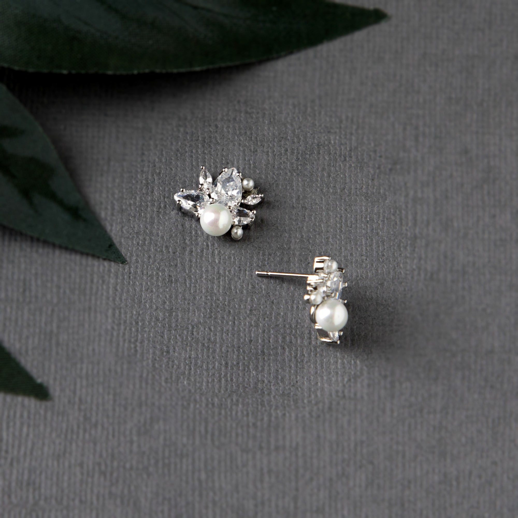 Pearl and CZ Cluster Stud Earrings