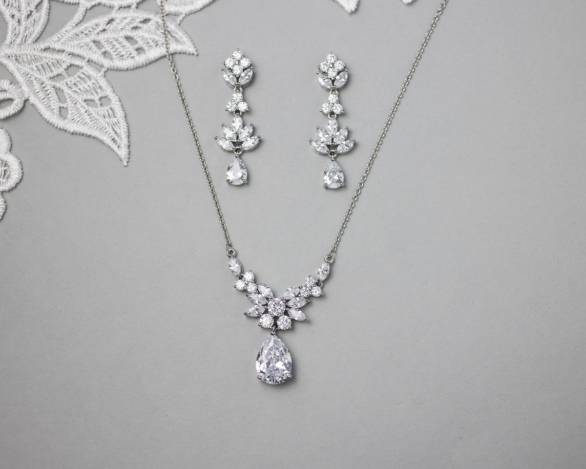 CZ Pendant Necklace and Earirngs Set