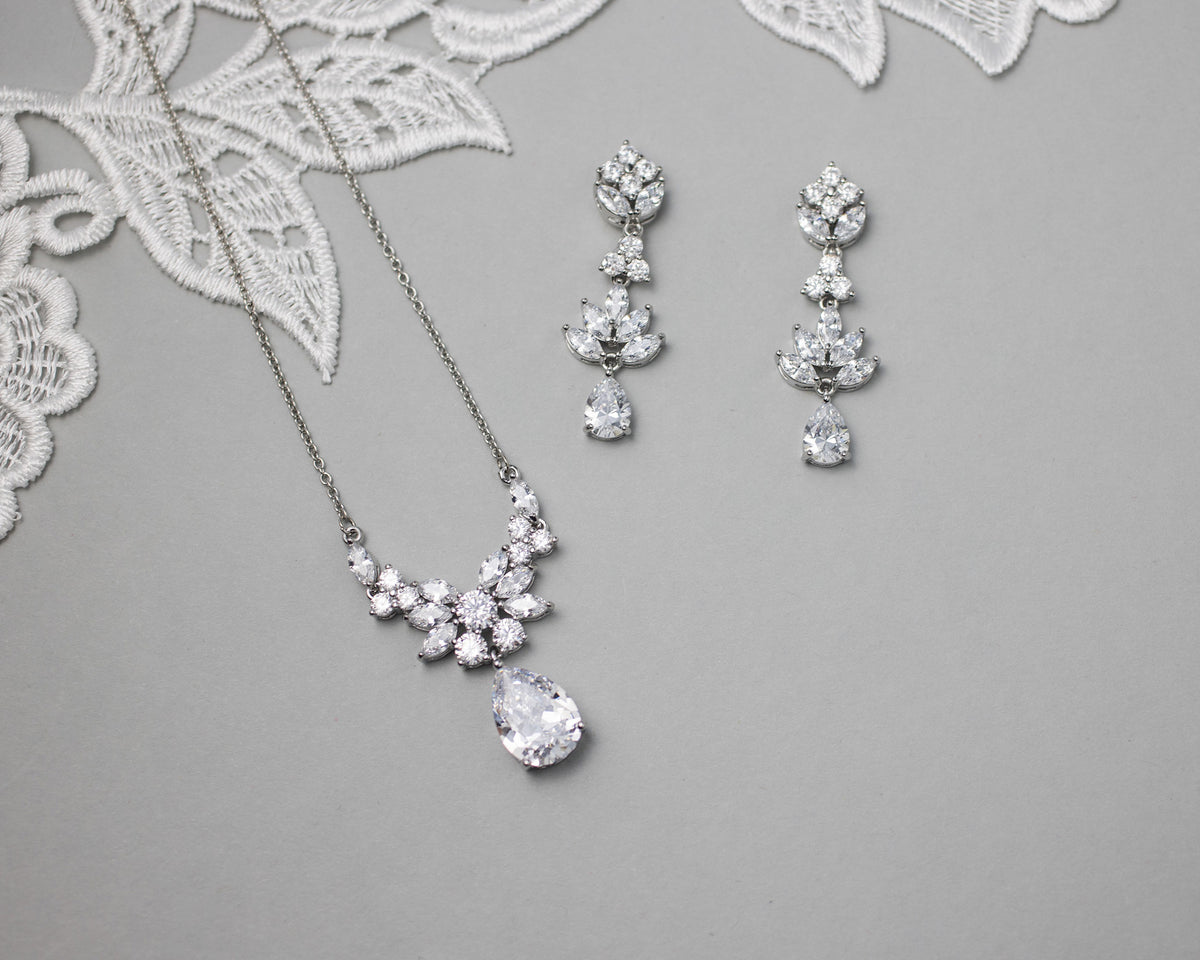 CZ Pendant Necklace and Earirngs Set