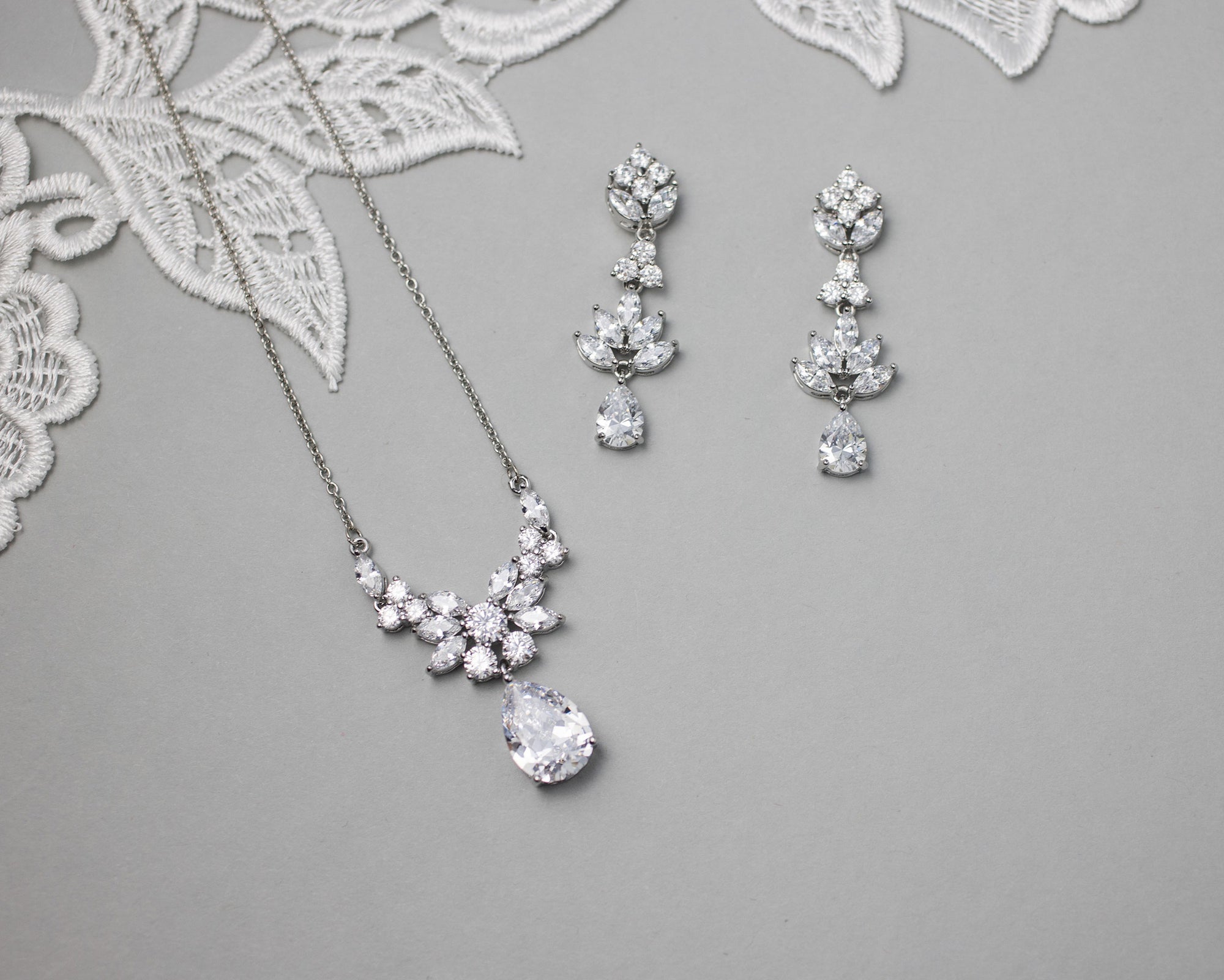 CZ Pendant Necklace and Earirngs Set