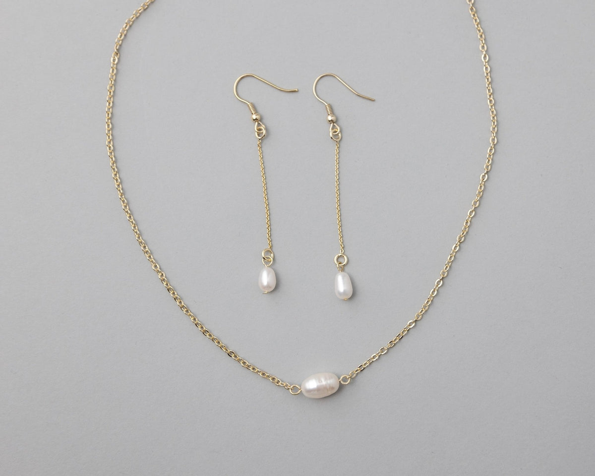 Petite Cultured Pearl Necklace Earrings and Bracelet - Necklace Set - Cassandra Lynne