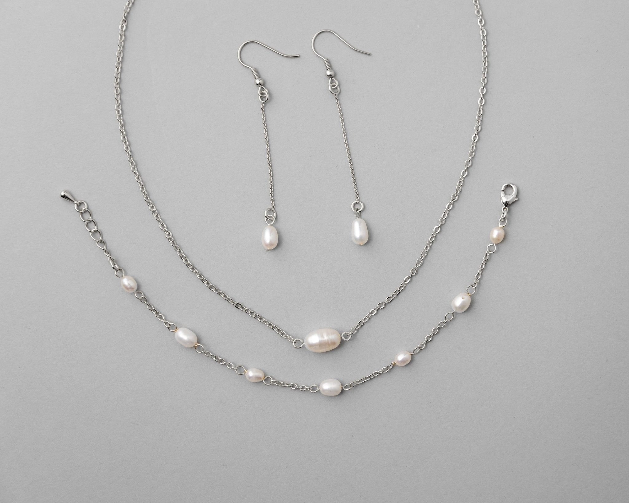 Petite Cultured Pearl Necklace Earrings and Bracelet - Necklace Set - Cassandra Lynne