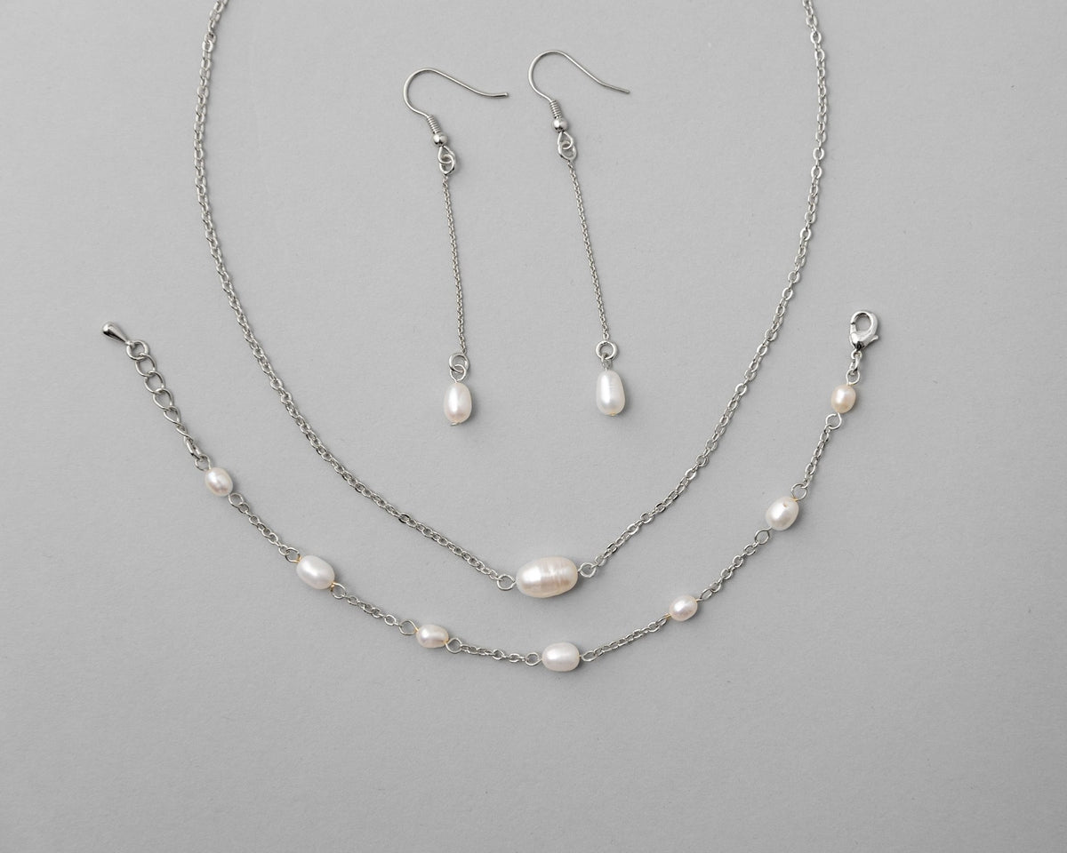 Petite Cultured Pearl Necklace Earrings and Bracelet - Necklace Set - Cassandra Lynne