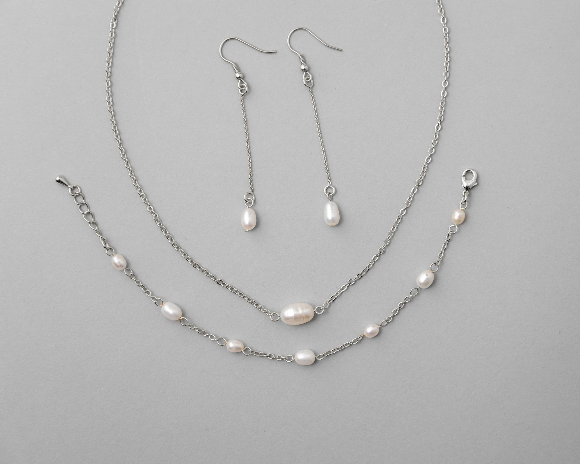 Petite Cultured Pearl Necklace Earrings and Bracelet - Necklace Set - Cassandra Lynne